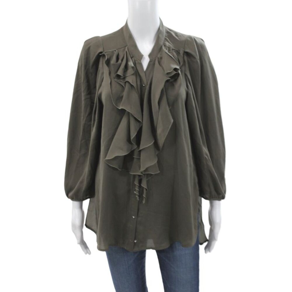 High Tech Womens Tunic Blouse V-Neck Long Sleeve Green Size 10